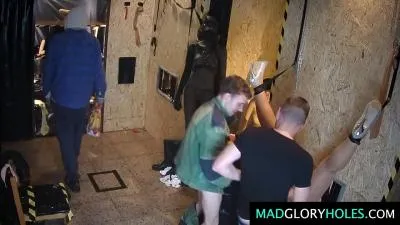 Busty milf gang in glory hole video porn